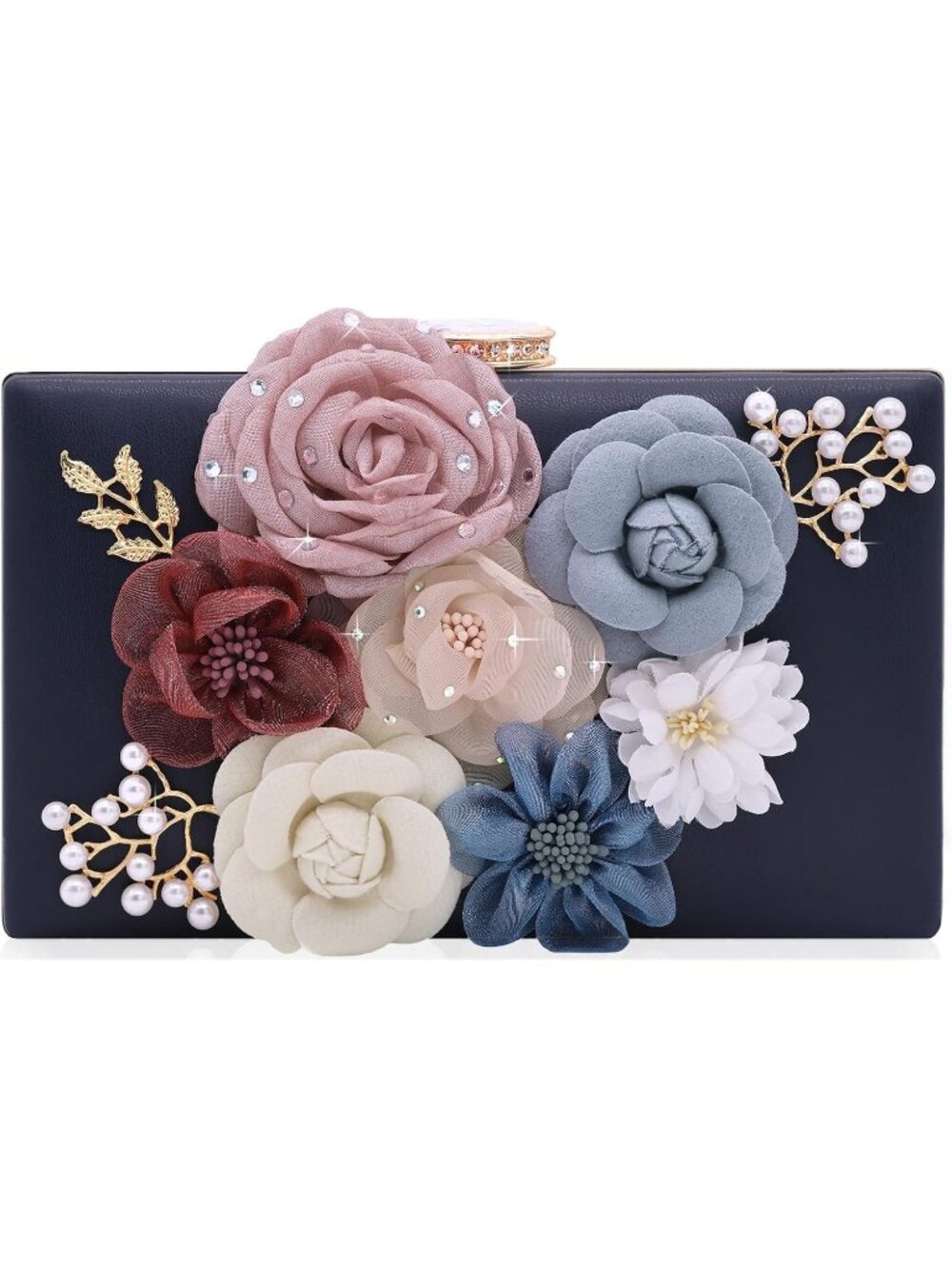 Women's Blue Floral Clutch Purse Wedding Rhinestone Prom Party Evening Bag
